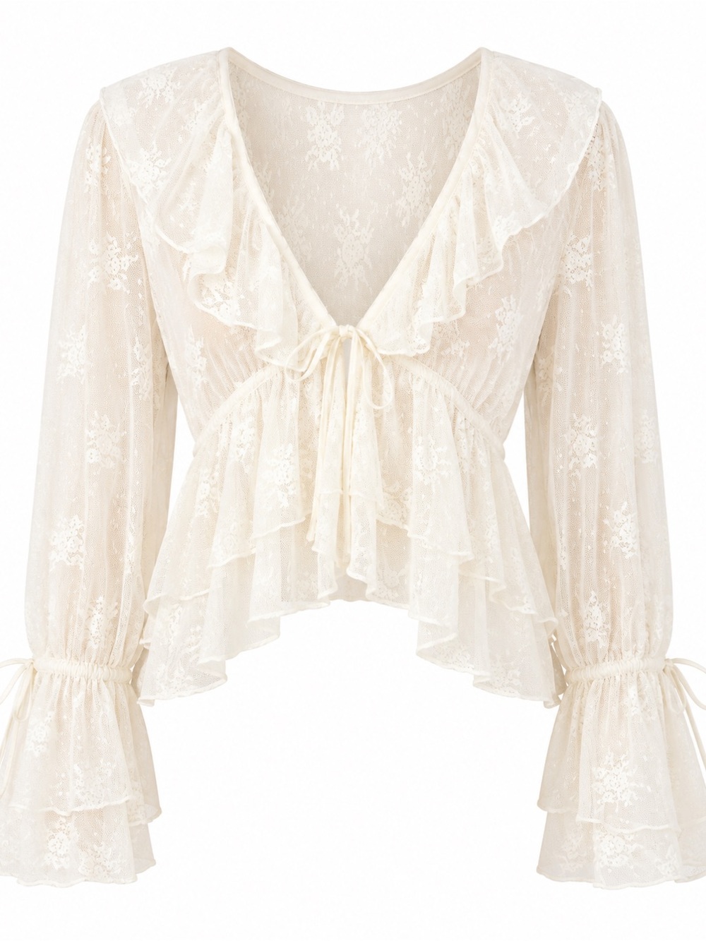 Steve Madden Cream Lace Ruffle Peasant Blouse